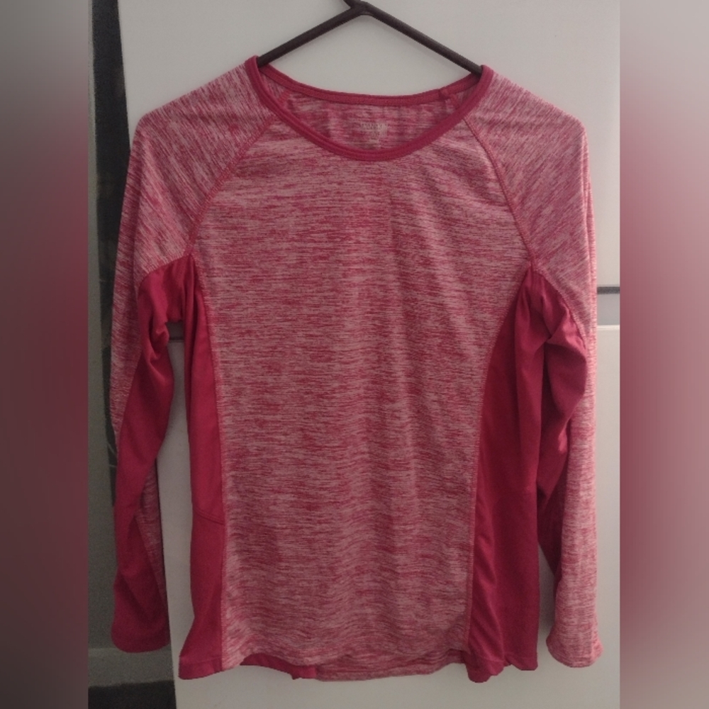 Danskin Now Pink Raglan Long Sleeve Tee Fitted